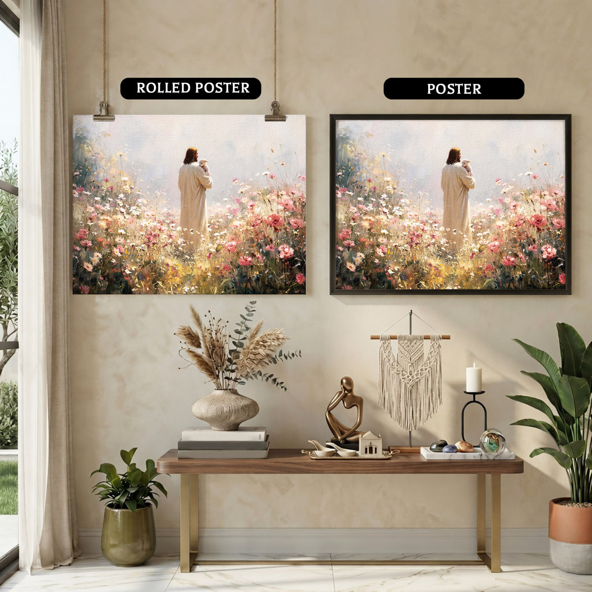 The Shepherd Among Wildflowers Christian Art Poster/Canvas