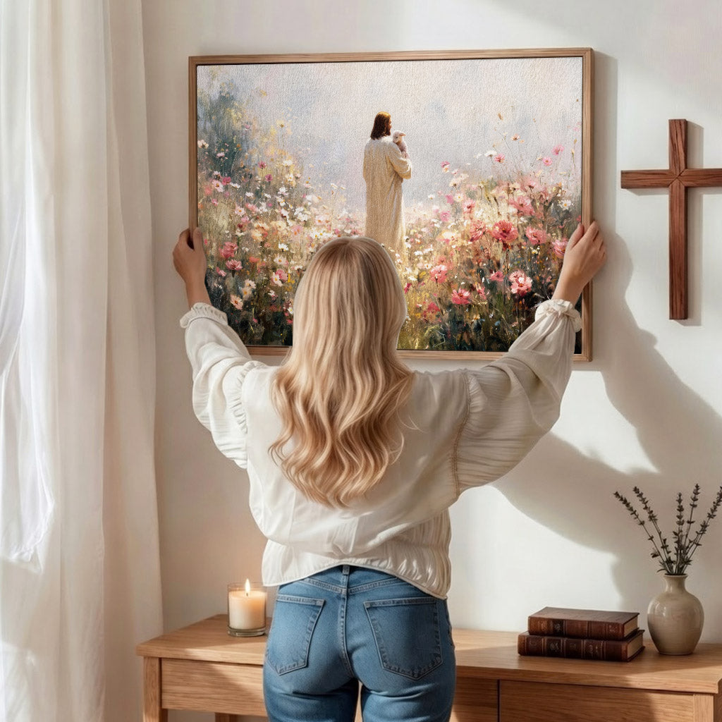 The Shepherd Among Wildflowers Christian Art Poster/Canvas
