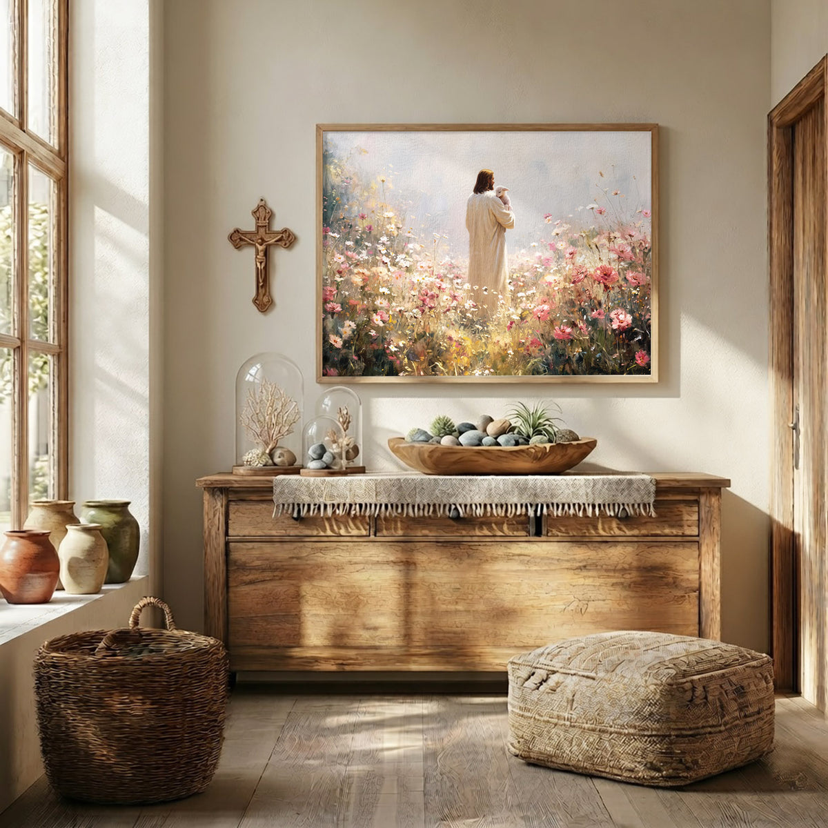 The Shepherd Among Wildflowers Christian Art Poster/Canvas
