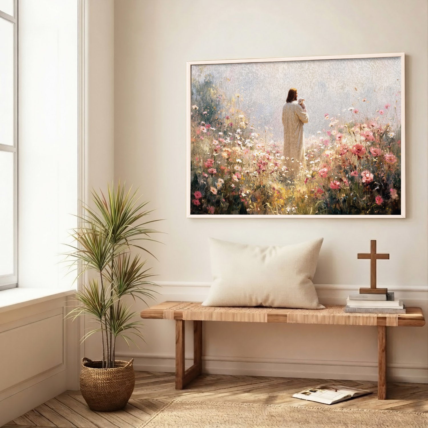 The Shepherd Among Wildflowers Christian Art Poster/Canvas