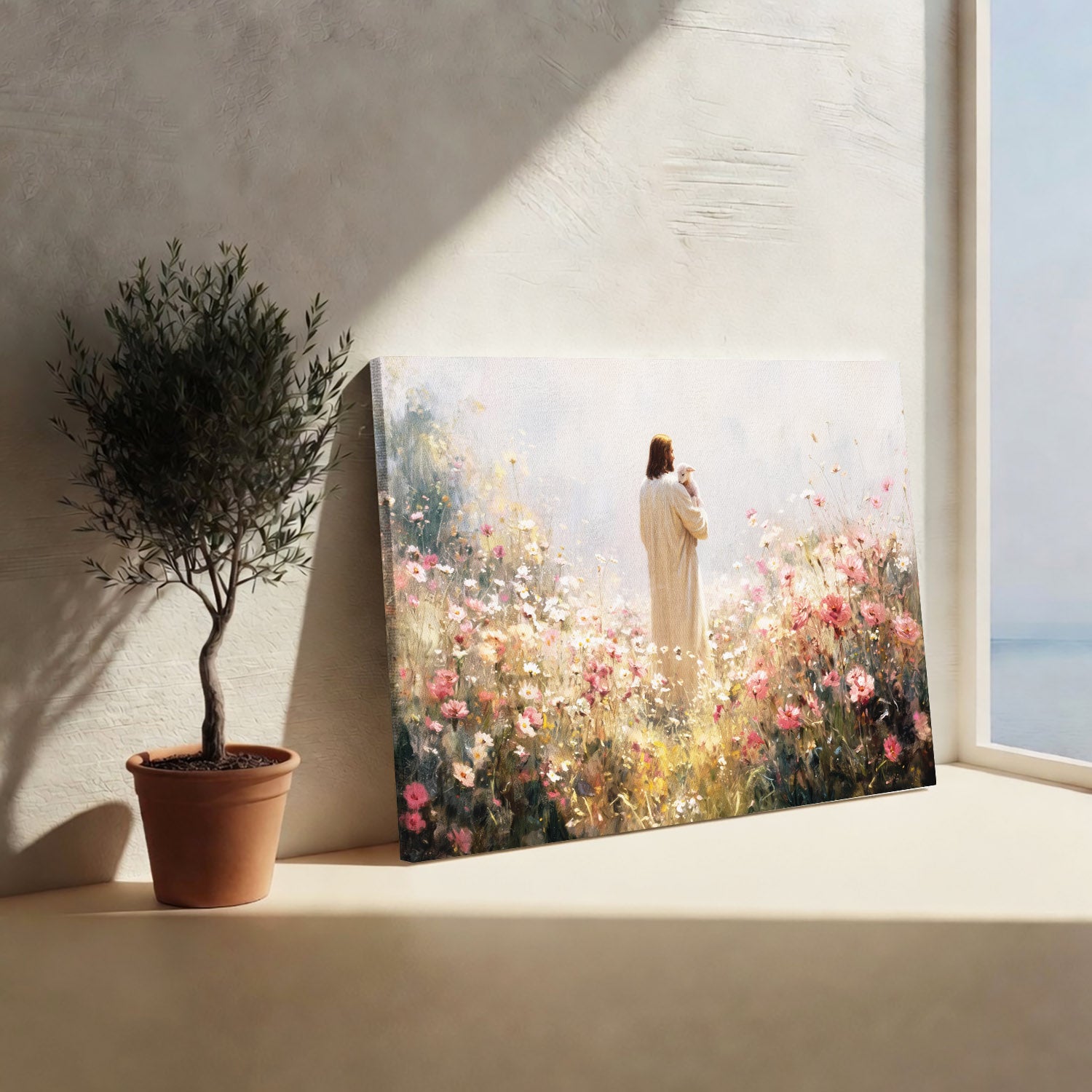 The Shepherd Among Wildflowers Christian Art Poster/Canvas