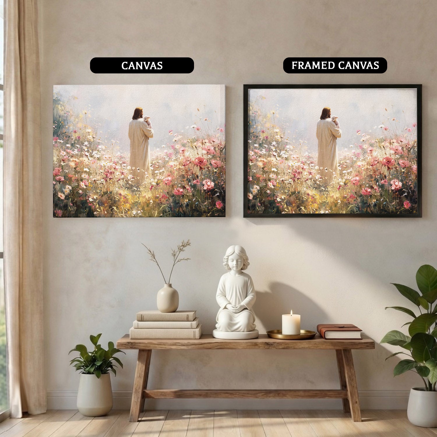 The Shepherd Among Wildflowers Christian Art Poster/Canvas