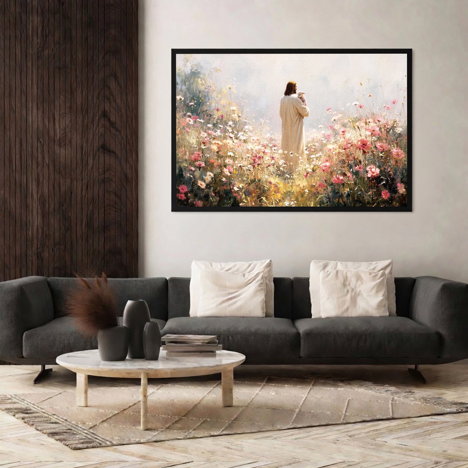 The Shepherd Among Wildflowers Christian Art Poster/Canvas