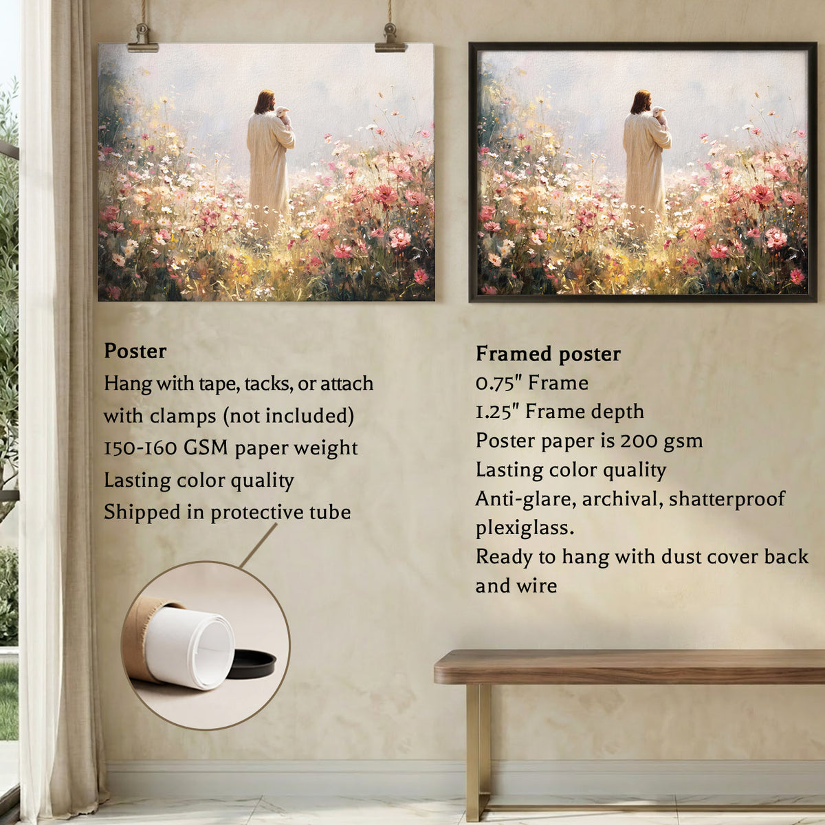 The Shepherd Among Wildflowers Christian Art Poster/Canvas