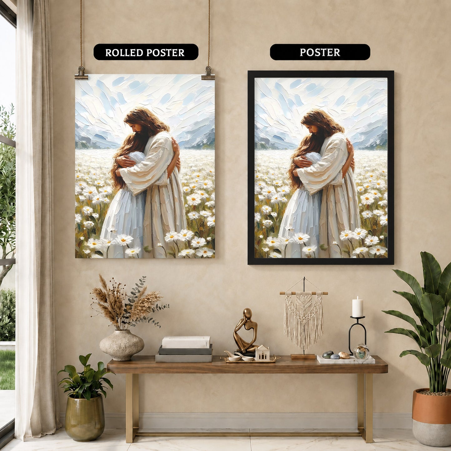 Jesus Embrace in the Daisy Field Poster/Canvas