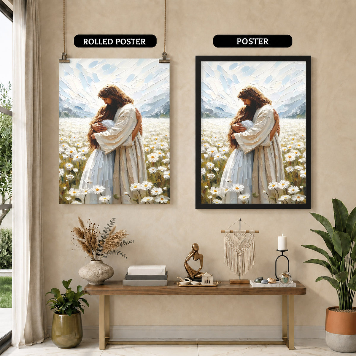 Jesus Embrace in the Daisy Field Poster/Canvas