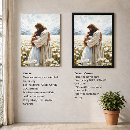 Jesus Embrace in the Daisy Field Poster/Canvas