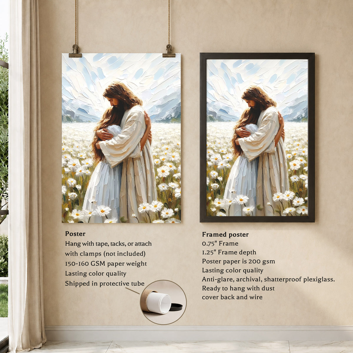 Jesus Embrace in the Daisy Field Poster/Canvas
