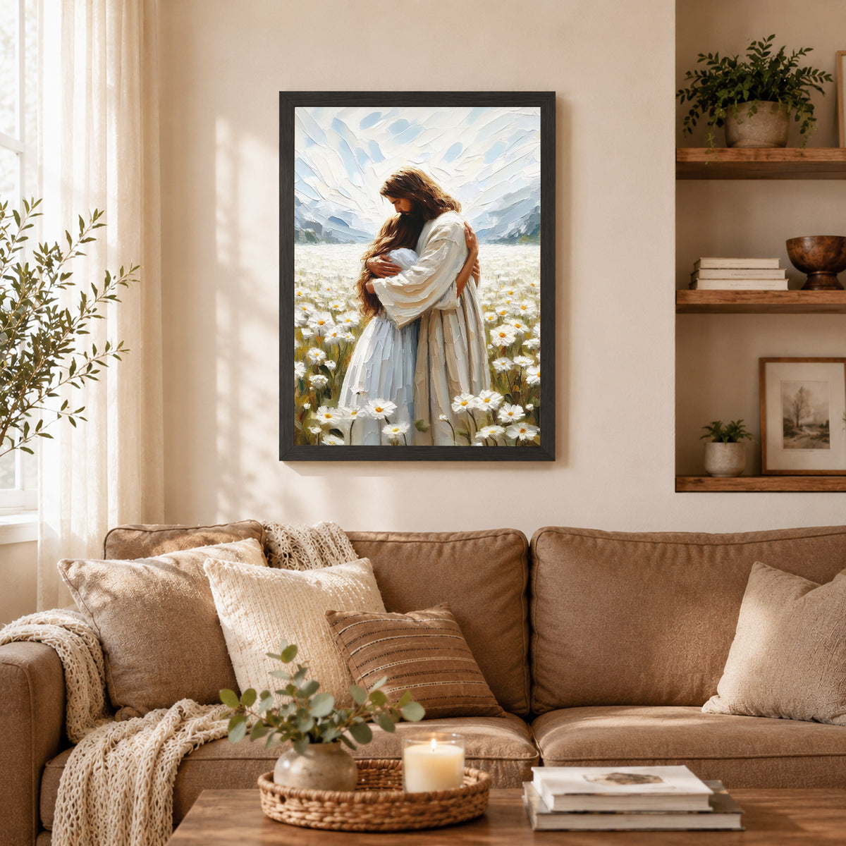 Jesus Embrace in the Daisy Field Poster/Canvas