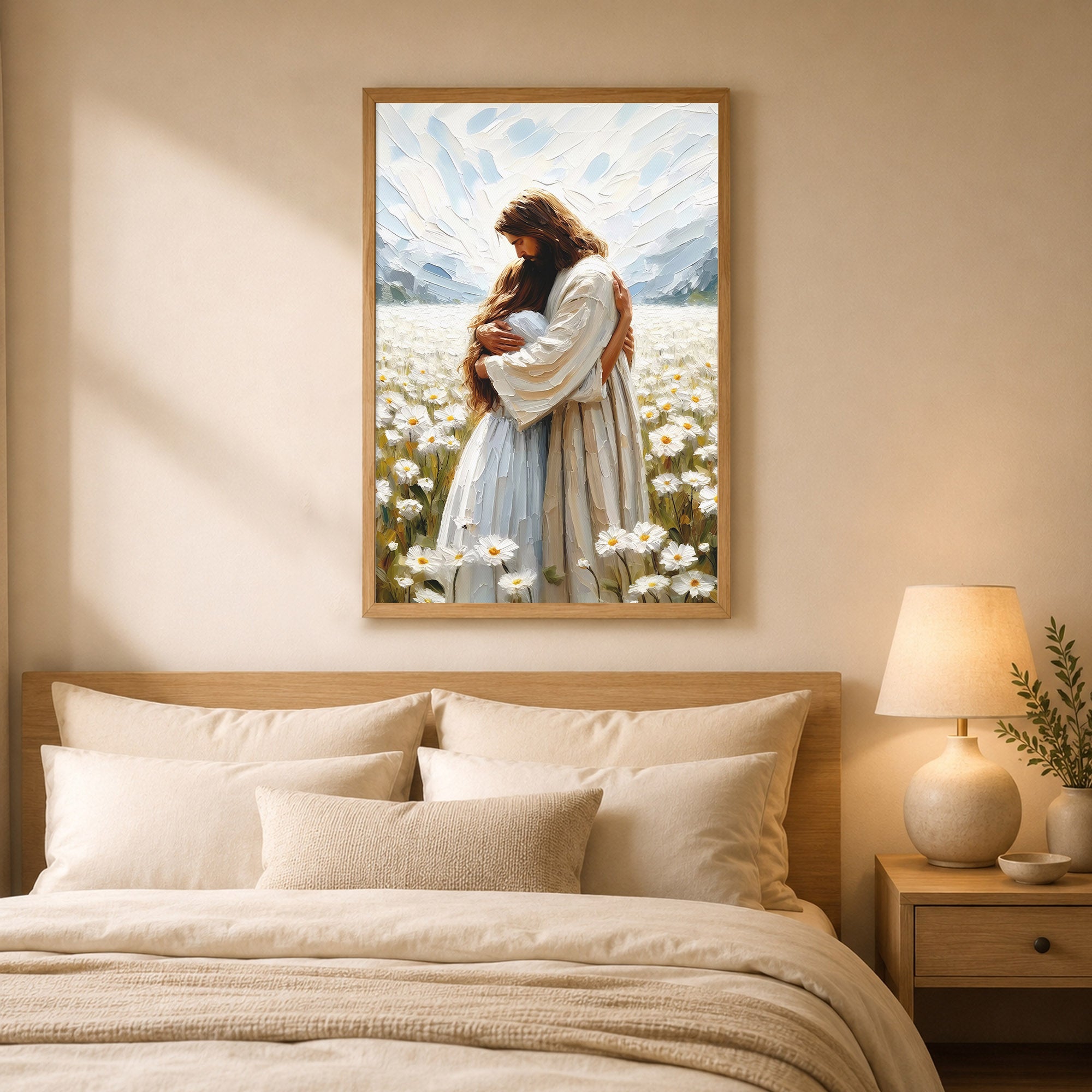 Jesus Embrace in the Daisy Field Poster/Canvas