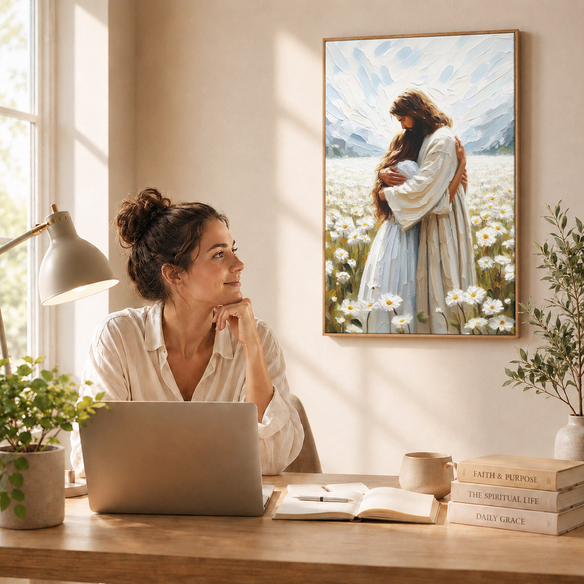 Jesus Embrace in the Daisy Field Poster/Canvas