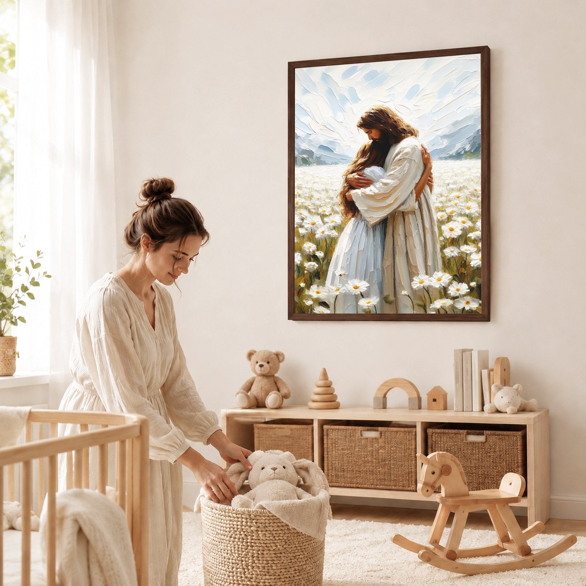 Jesus Embrace in the Daisy Field Poster/Canvas