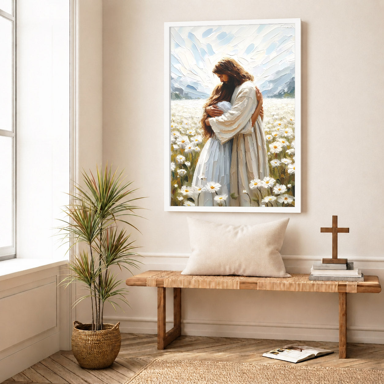 Jesus Embrace in the Daisy Field Poster/Canvas
