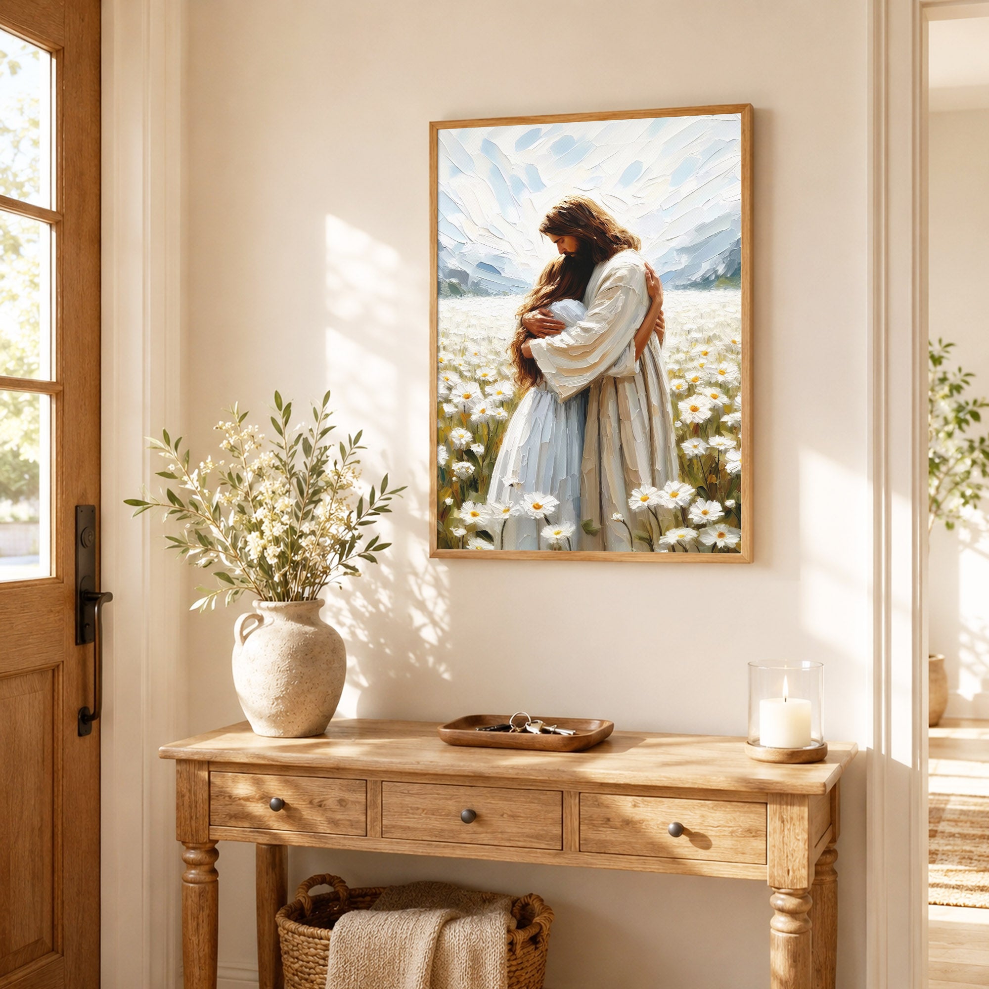Jesus Embrace in the Daisy Field Poster/Canvas
