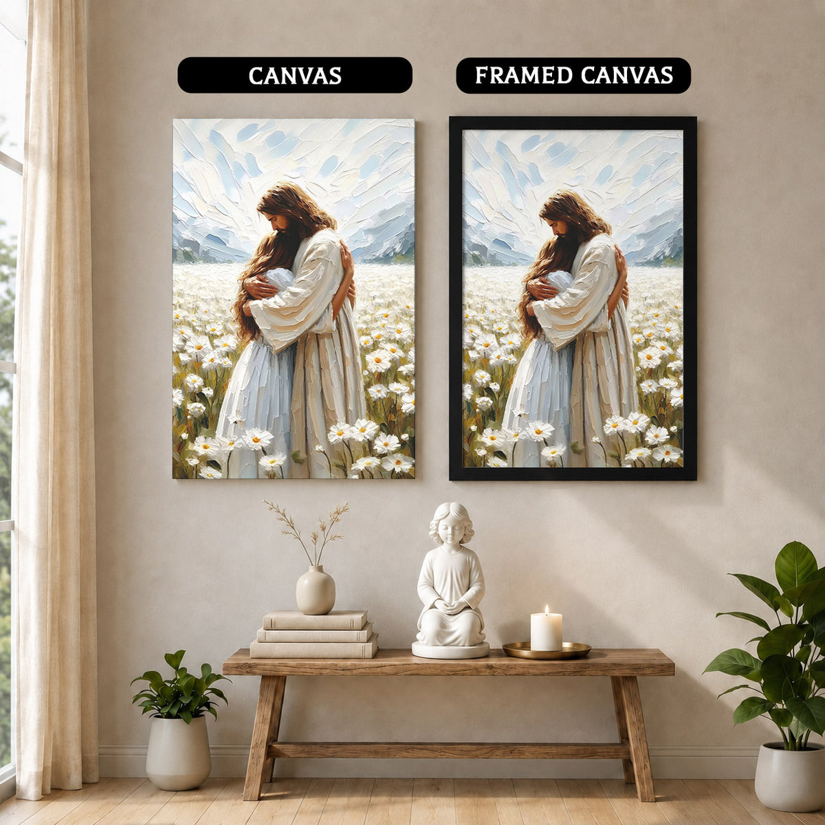 Jesus Embrace in the Daisy Field Poster/Canvas