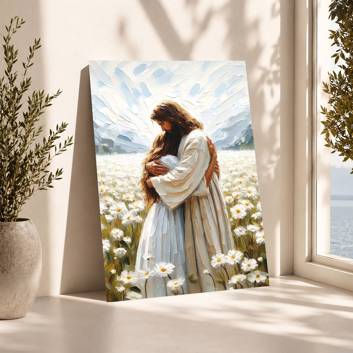 Jesus Embrace in the Daisy Field Poster/Canvas