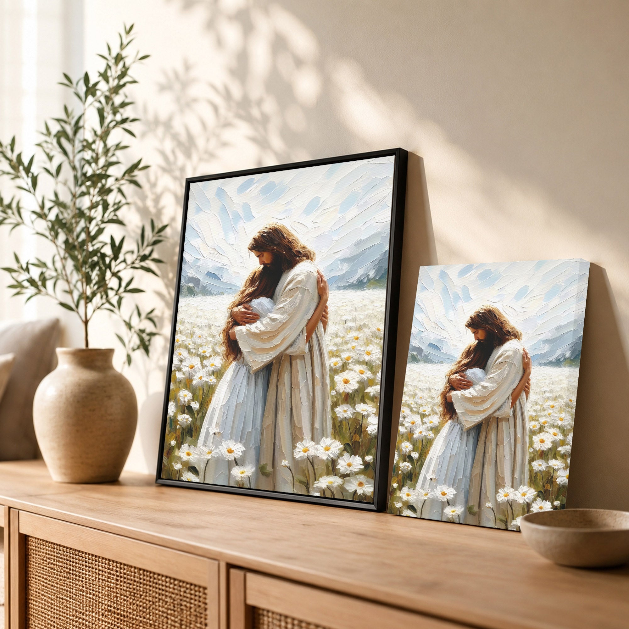 Jesus Embrace in the Daisy Field Poster/Canvas