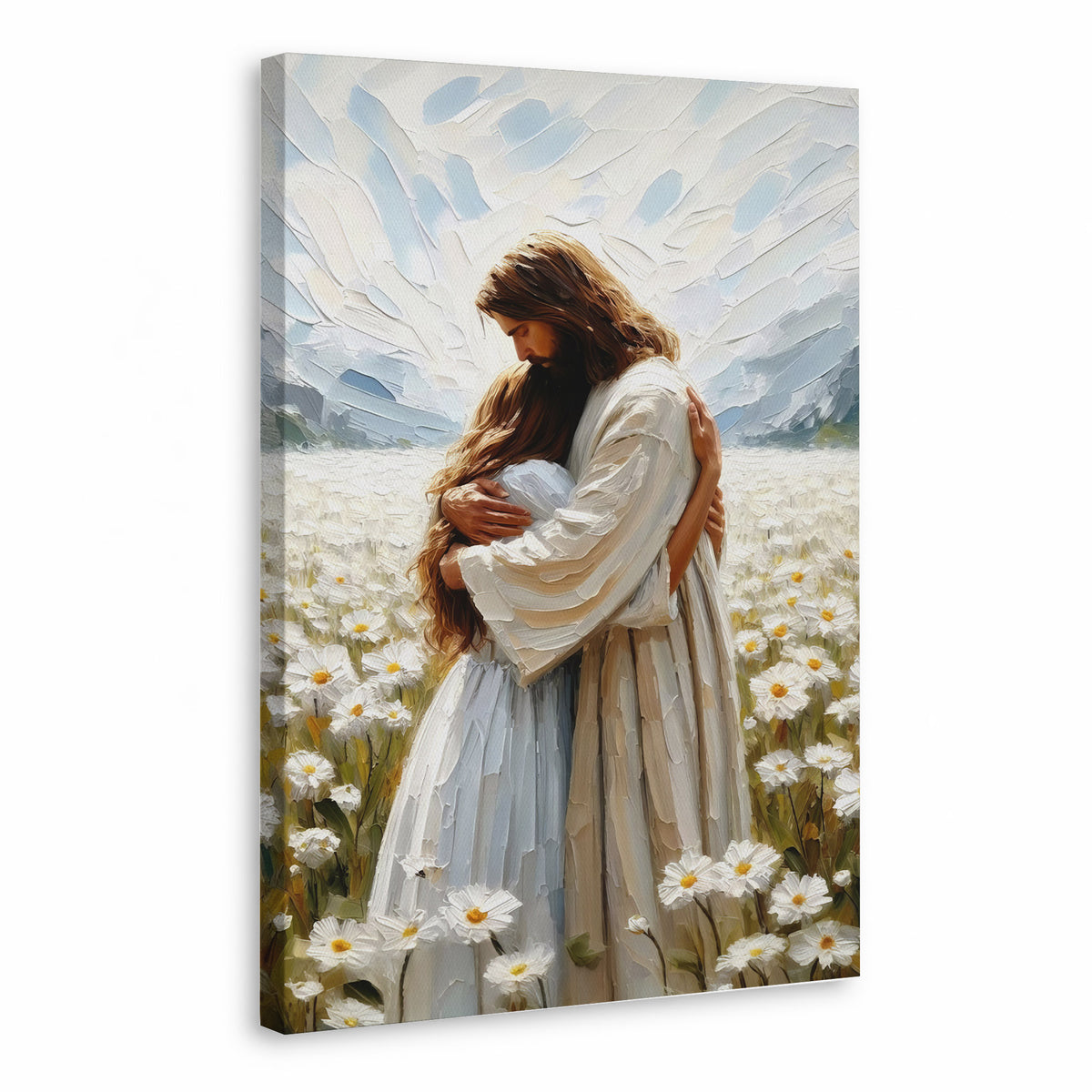 Jesus Embrace in the Daisy Field Poster/Canvas