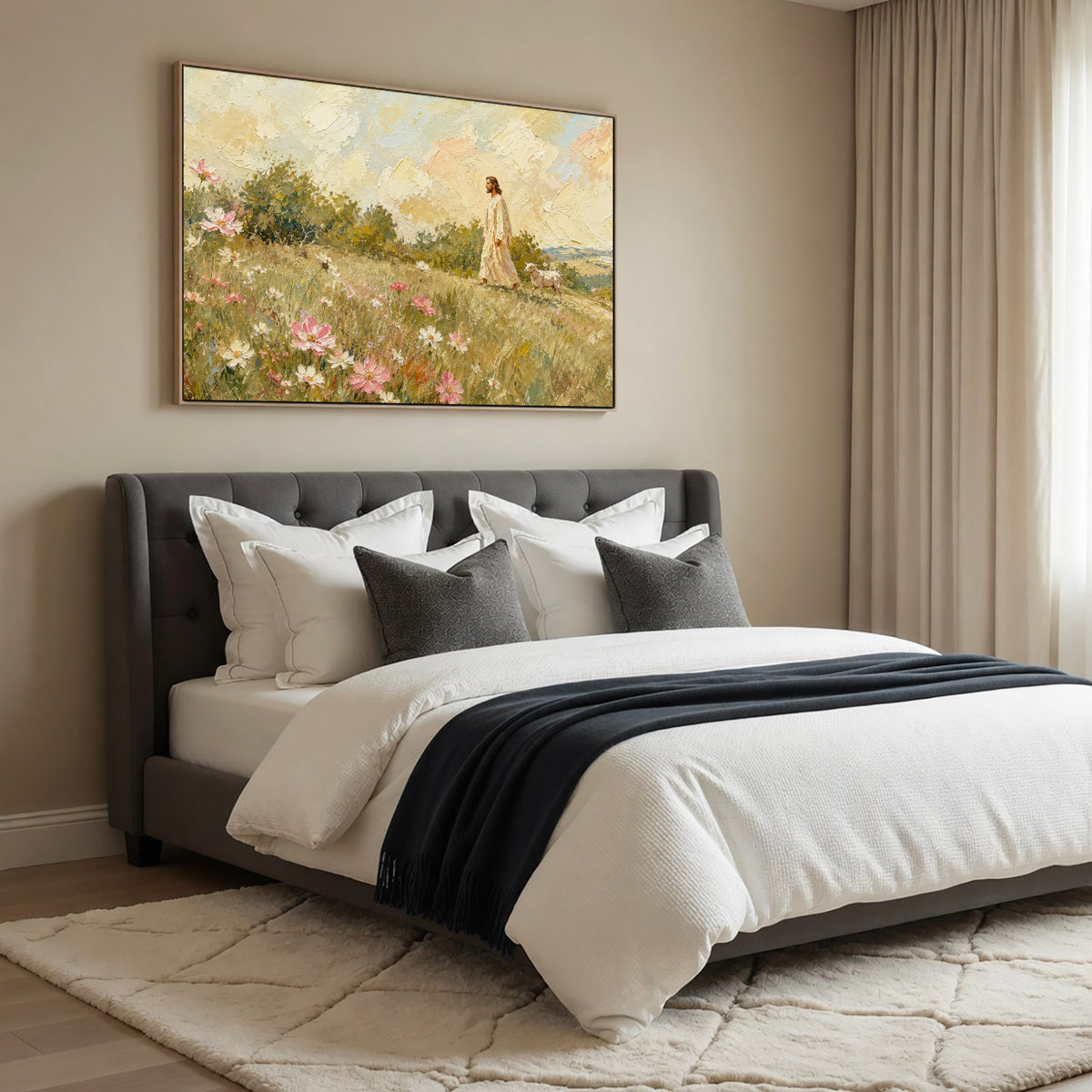 Jesus Walking Through the Wildflower Meadow Poster/Canvas