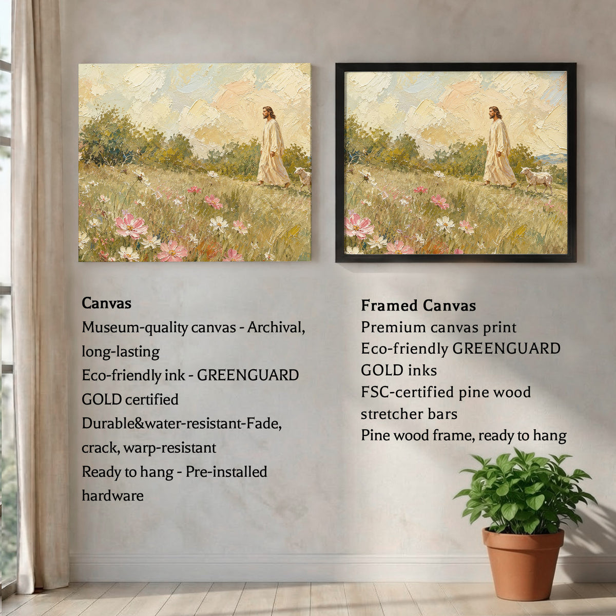 Jesus Walking Through the Wildflower Meadow Poster/Canvas