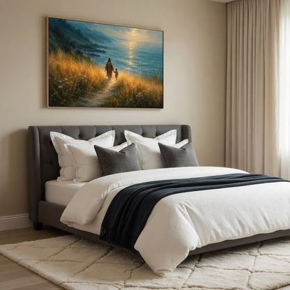 Jesus Walking With Child by the Sea Christian Wall Art Poster/Canvas