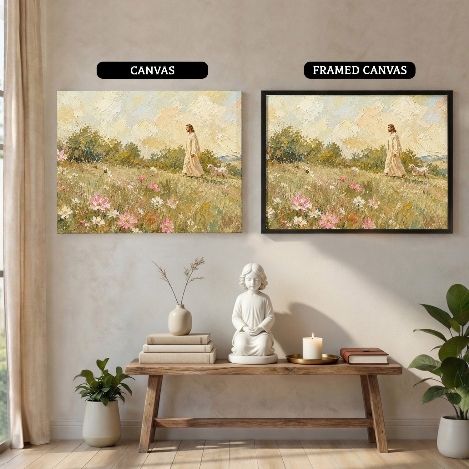 Jesus Walking Through the Wildflower Meadow Poster/Canvas