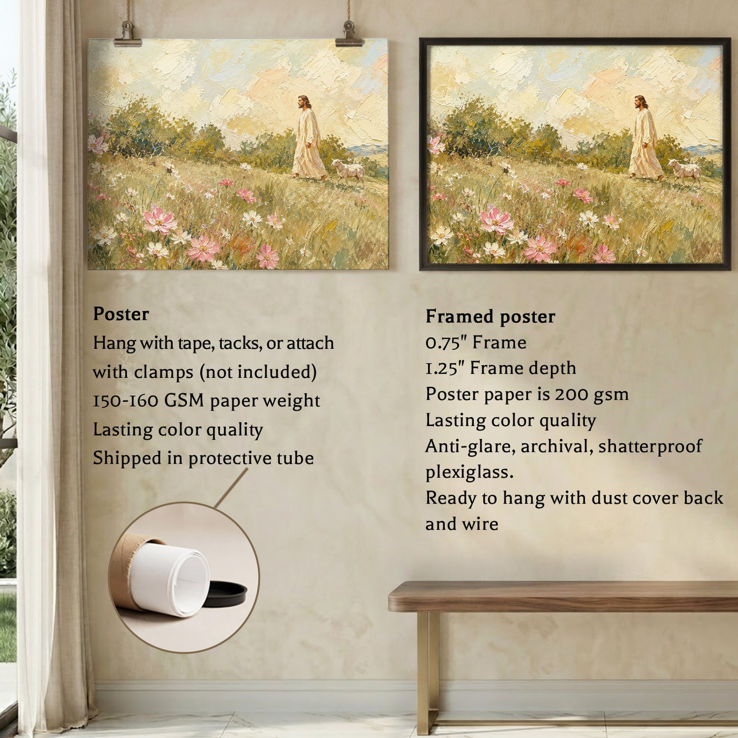 Jesus Walking Through the Wildflower Meadow Poster/Canvas