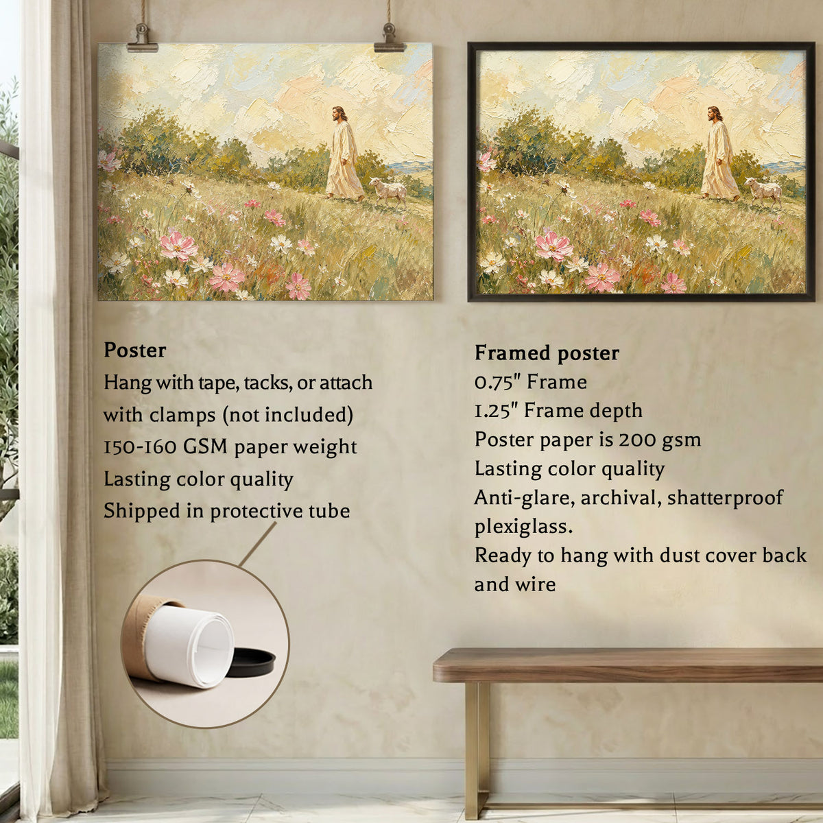 Jesus Walking Through the Wildflower Meadow Poster/Canvas