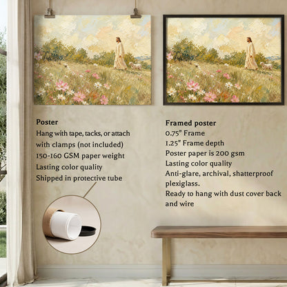 Jesus Walking Through the Wildflower Meadow Poster/Canvas