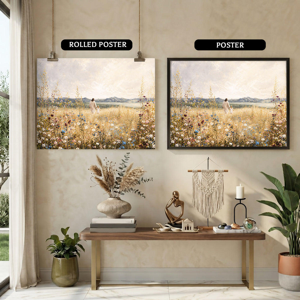 Jesus and Child in the Field of Grace Christian Wall Art Poster/Canvas