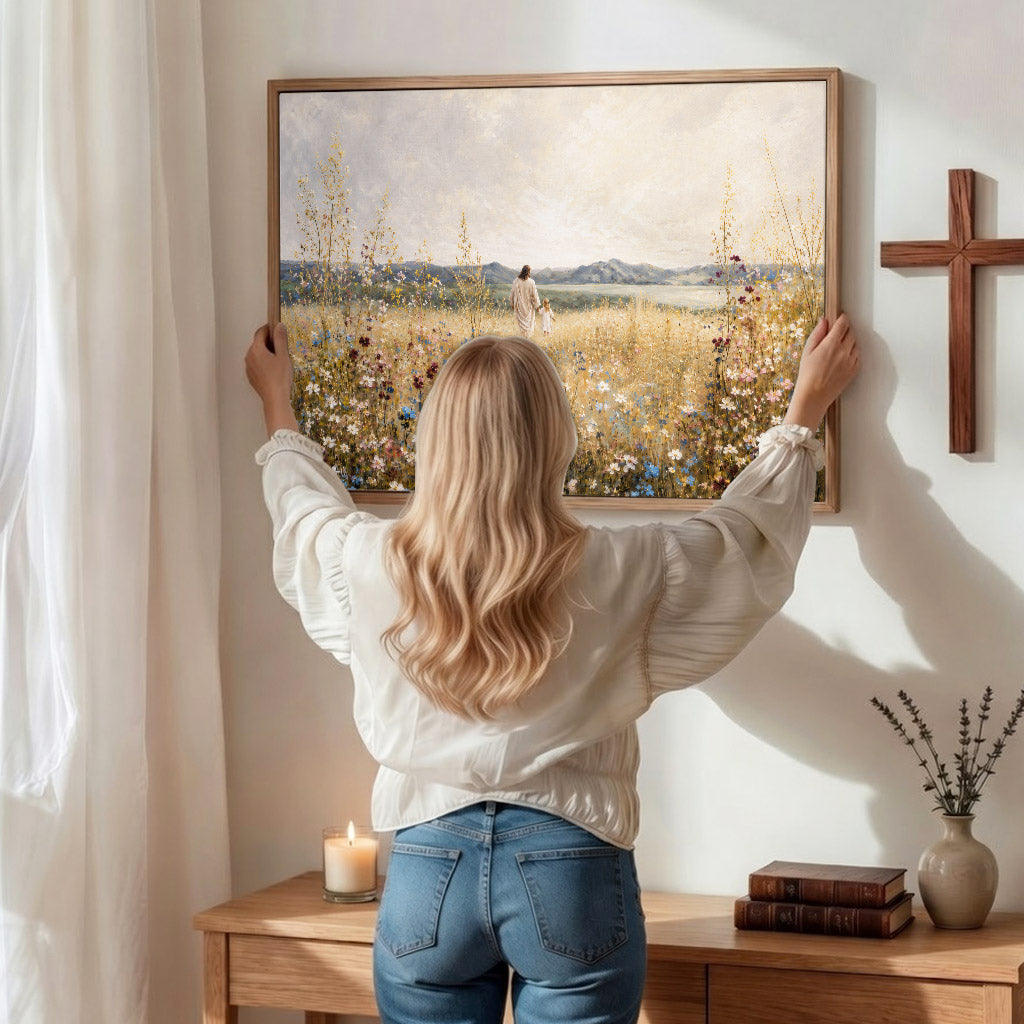 Jesus and Child in the Field of Grace Christian Wall Art Poster/Canvas