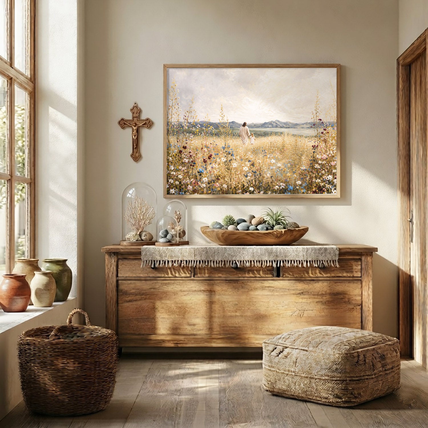 Jesus and Child in the Field of Grace Christian Wall Art Poster/Canvas