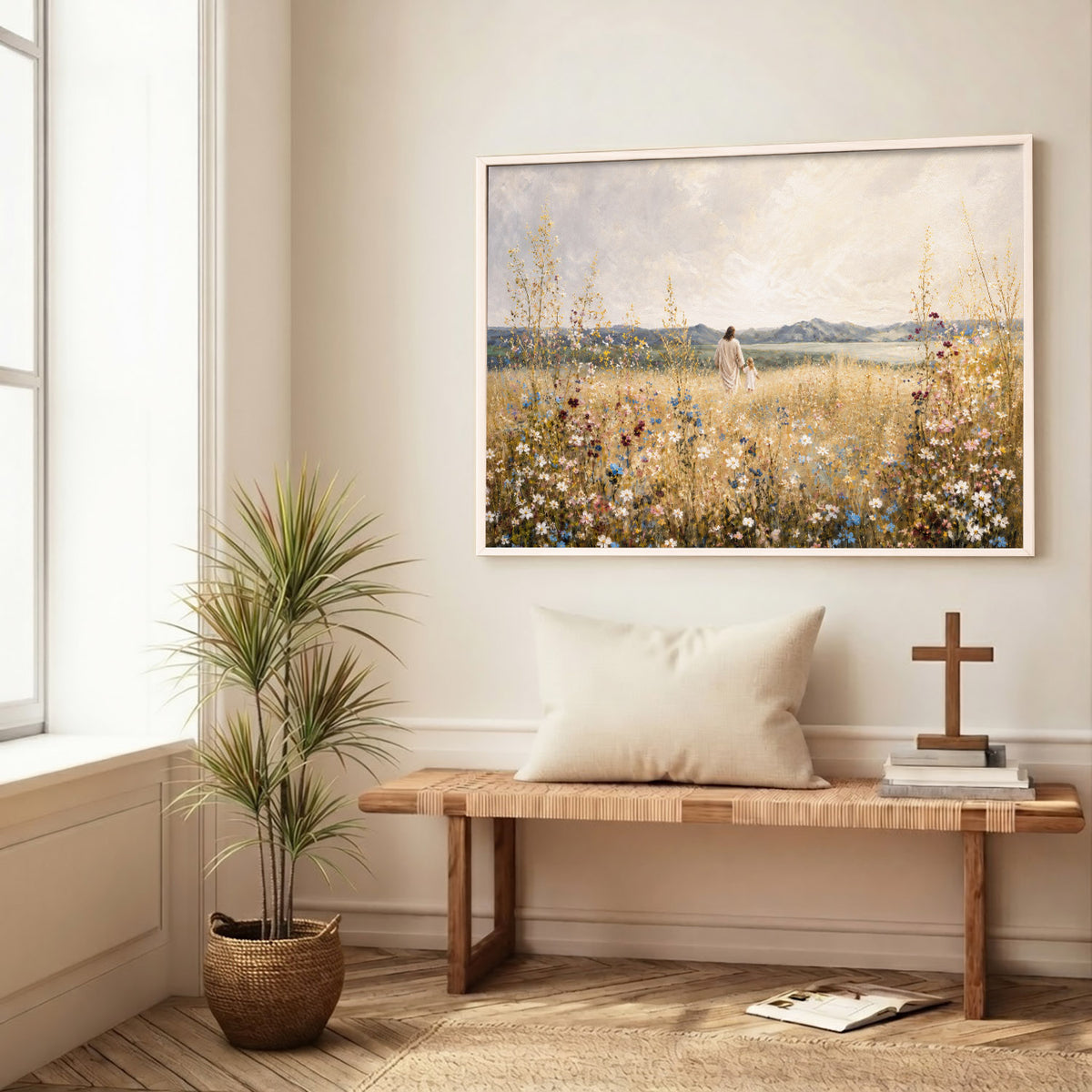 Jesus and Child in the Field of Grace Christian Wall Art Poster/Canvas