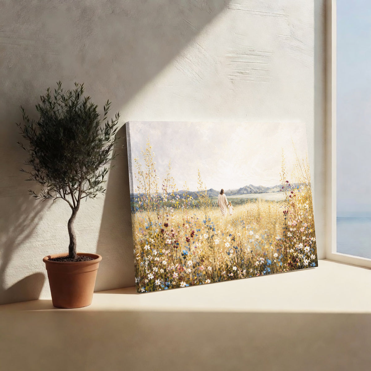 Jesus and Child in the Field of Grace Christian Wall Art Poster/Canvas