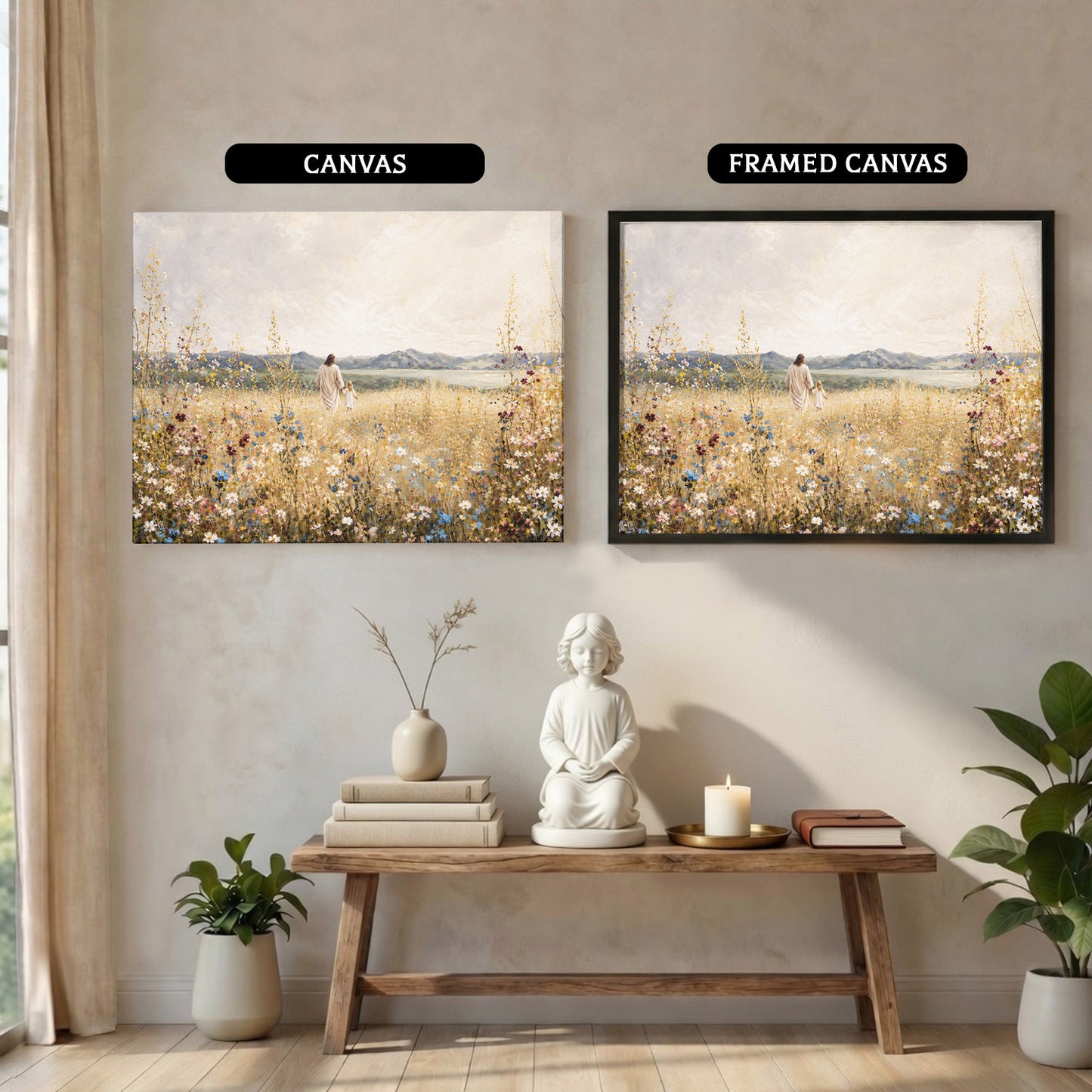 Jesus and Child in the Field of Grace Christian Wall Art Poster/Canvas
