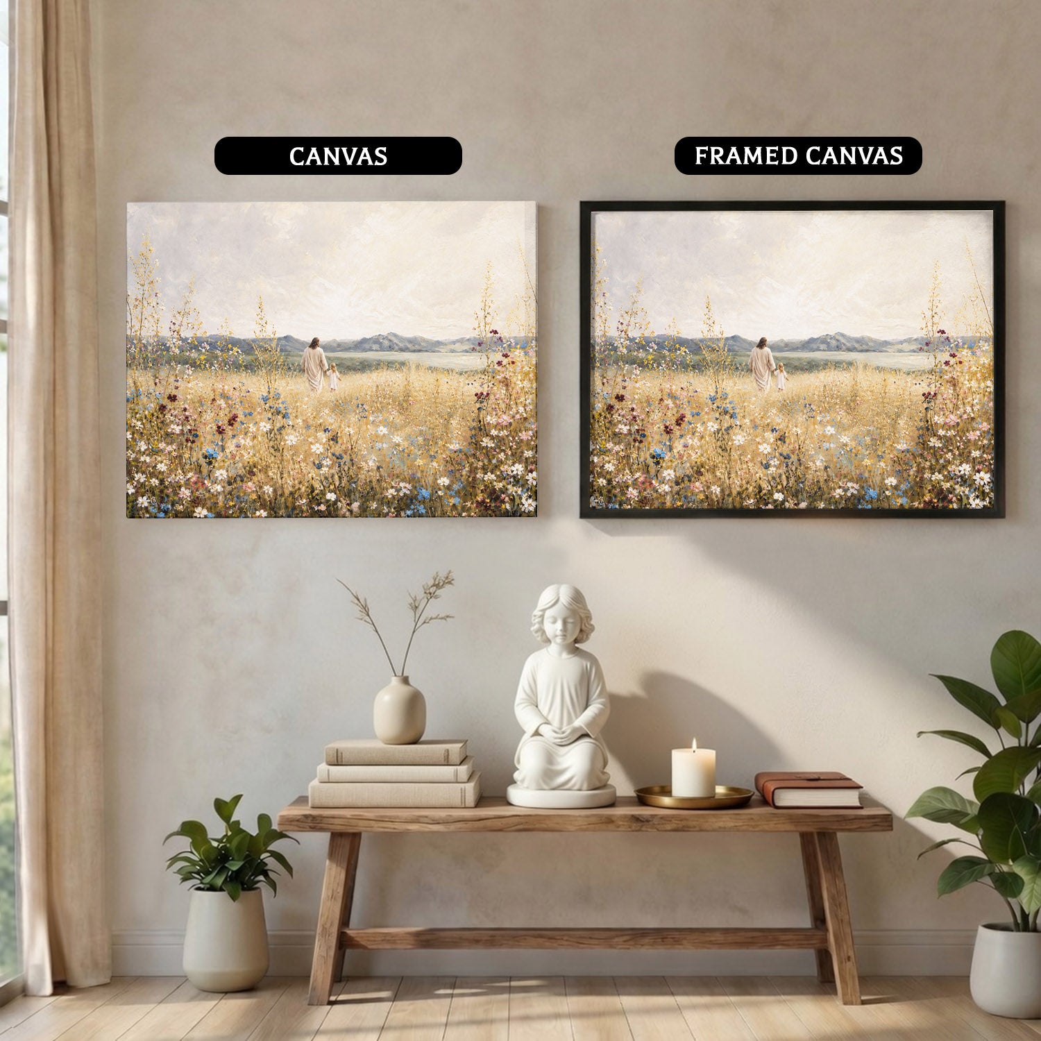 Jesus and Child in the Field of Grace Christian Wall Art Poster/Canvas