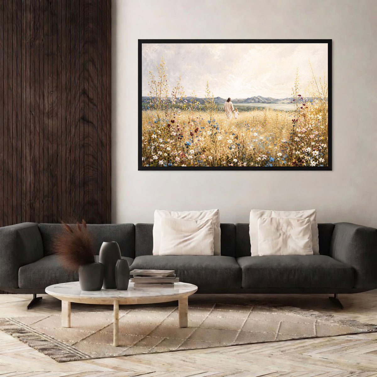 Jesus and Child in the Field of Grace Christian Wall Art Poster/Canvas