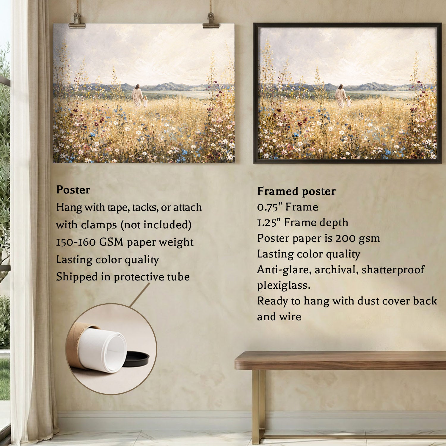 Jesus and Child in the Field of Grace Christian Wall Art Poster/Canvas