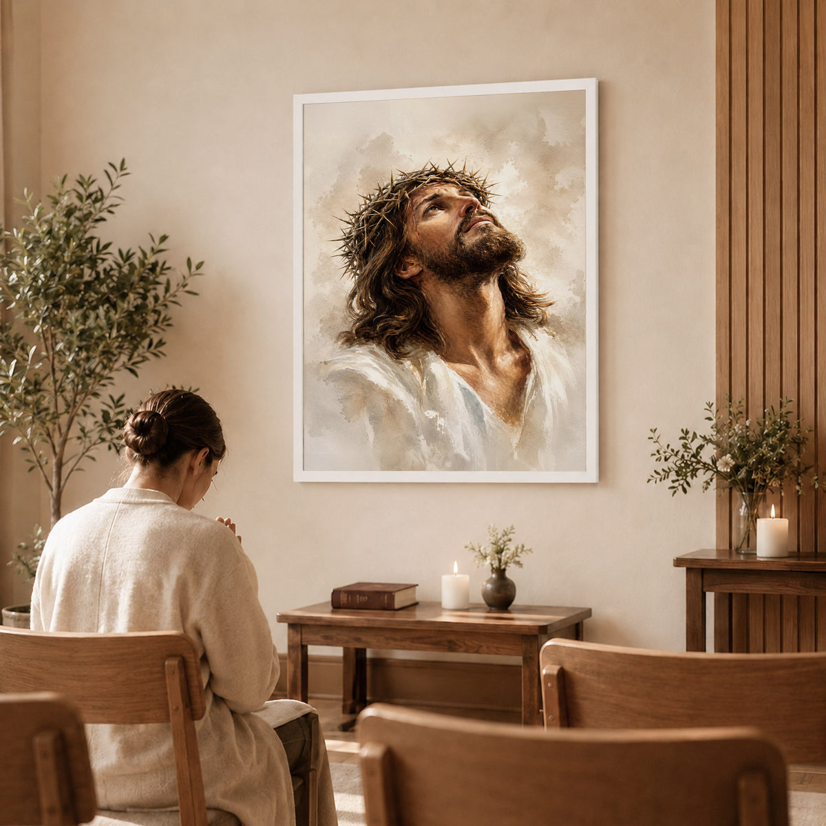 Jesus Crown of Thorns Prayer Poster/Canvas