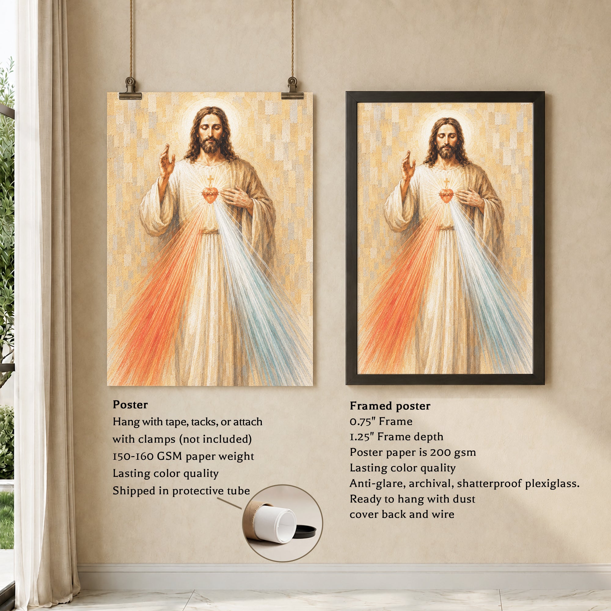 Divine Mercy Jesus Vintage Catholic Wall Art Poster/Canvas