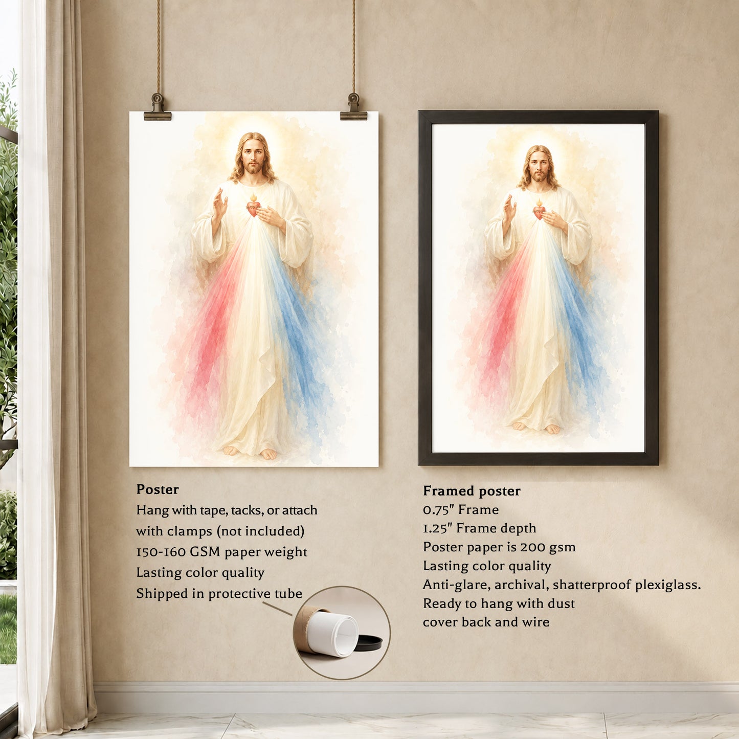 Divine Mercy Jesus Catholic Wall Art Poster/Canvas