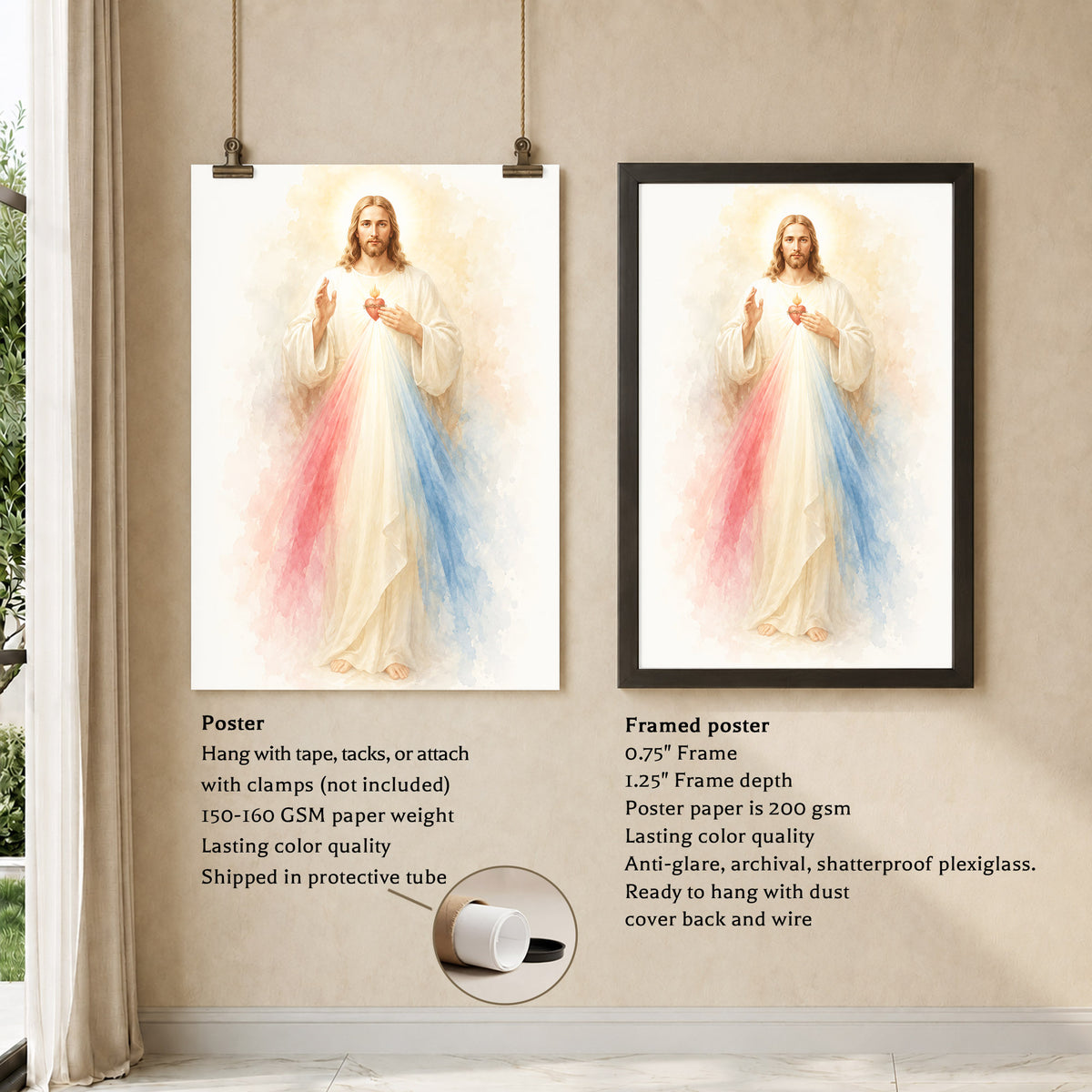 Divine Mercy Jesus Catholic Wall Art Poster/Canvas