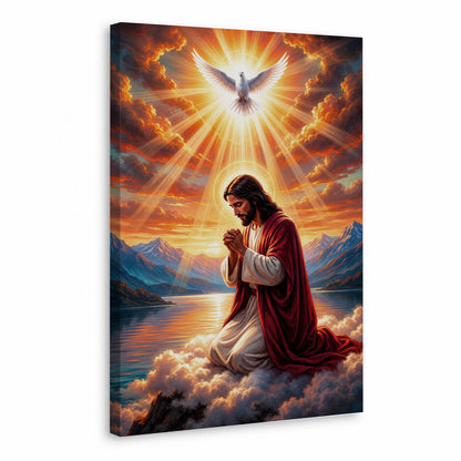 “Radiant Light Over Mountain Prayer Scene Wall Art Poster/Canvas