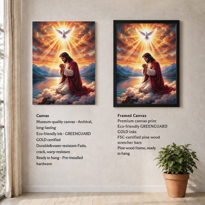 “Radiant Light Over Mountain Prayer Scene Wall Art Poster/Canvas