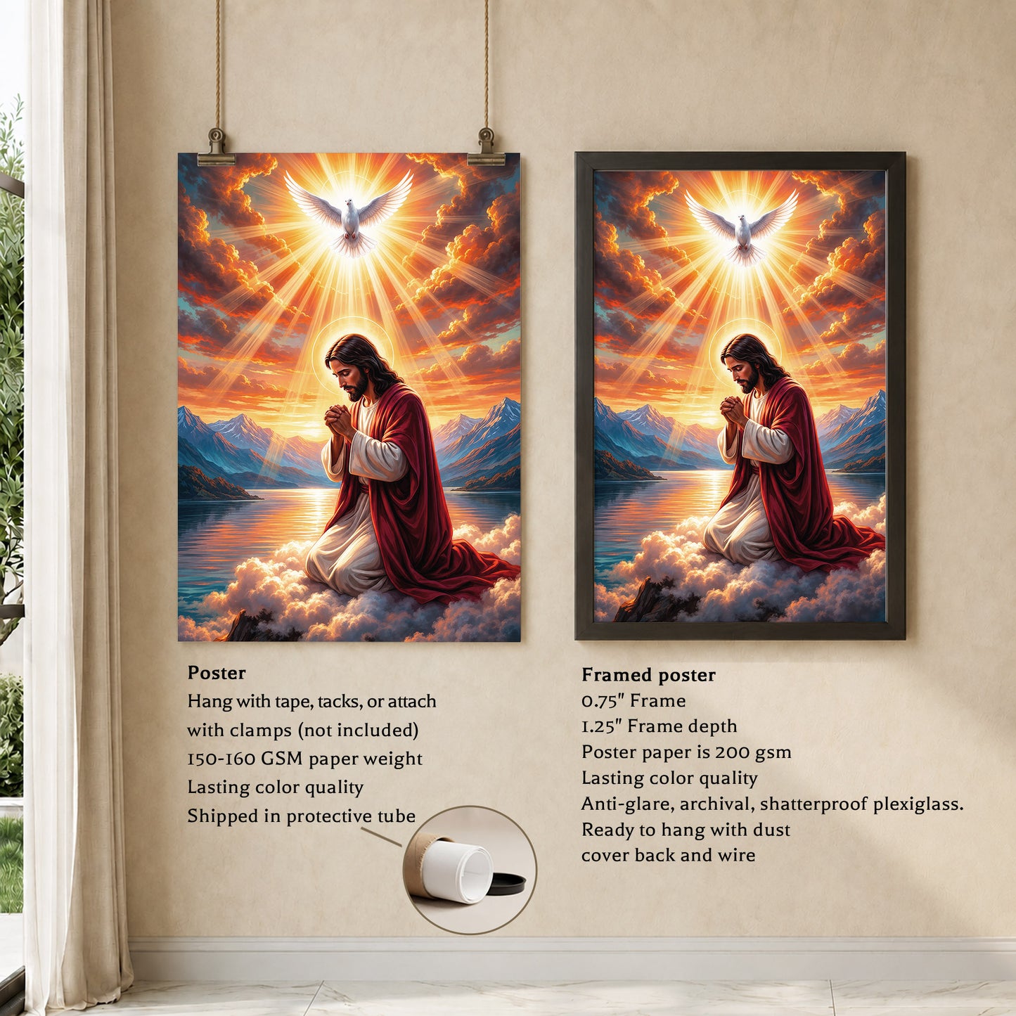 “Radiant Light Over Mountain Prayer Scene Wall Art Poster/Canvas
