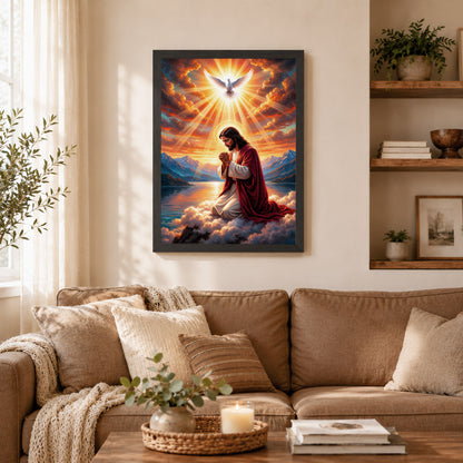 “Radiant Light Over Mountain Prayer Scene Wall Art Poster/Canvas