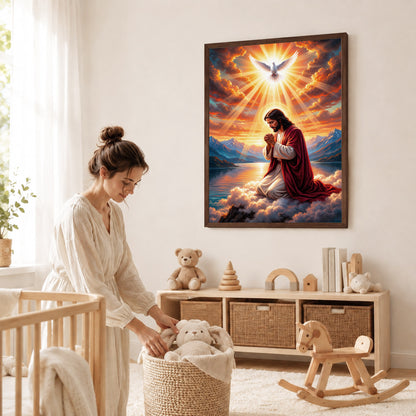 “Radiant Light Over Mountain Prayer Scene Wall Art Poster/Canvas