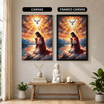 “Radiant Light Over Mountain Prayer Scene Wall Art Poster/Canvas