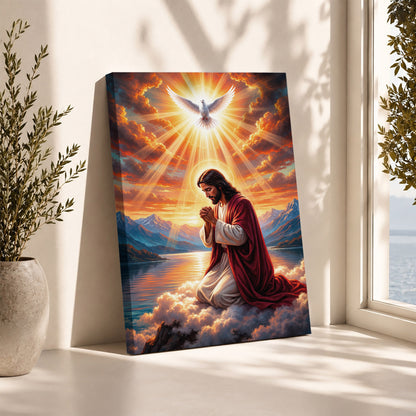 “Radiant Light Over Mountain Prayer Scene Wall Art Poster/Canvas