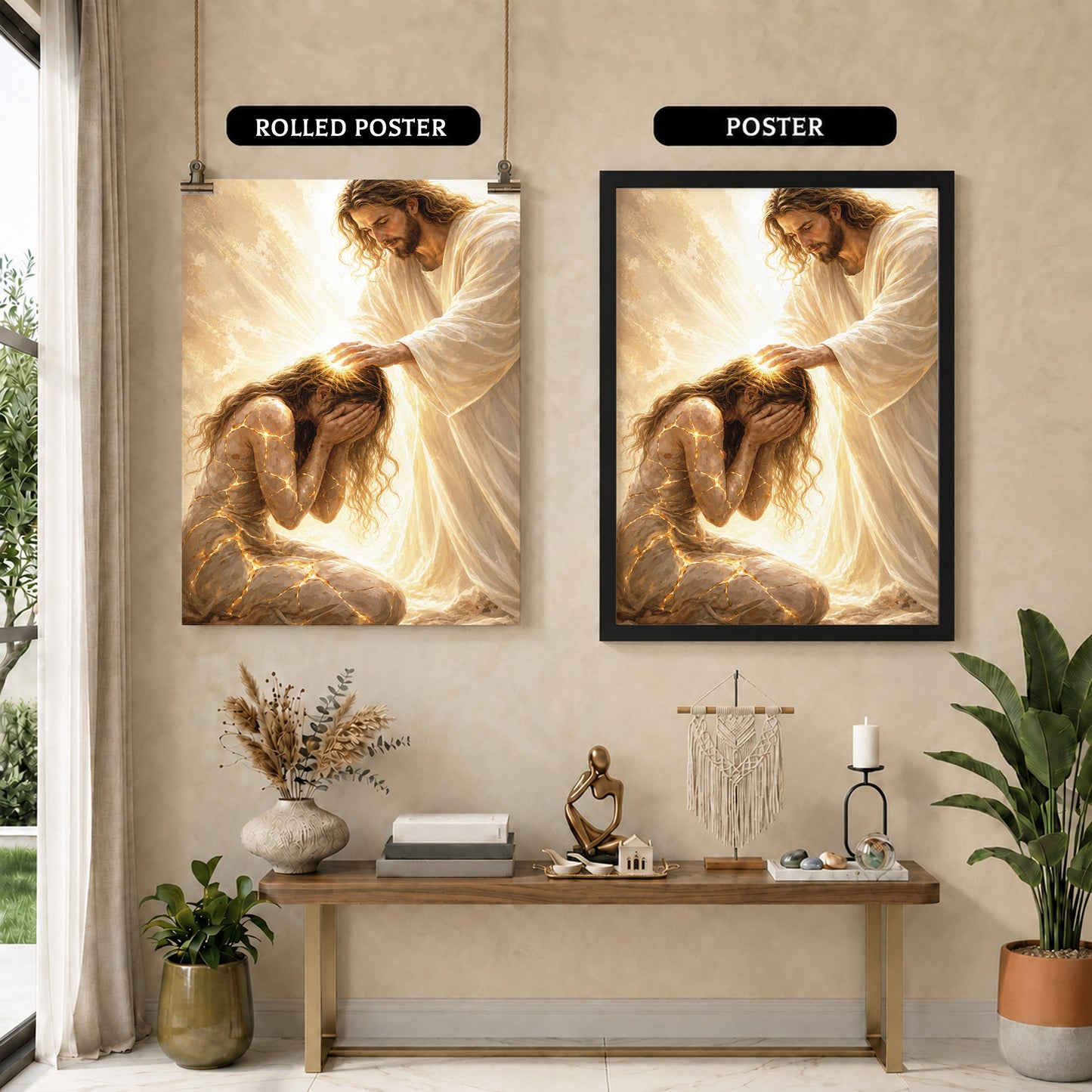 Jesus Christ Healing Prayer Sacred Light Christian Wall Art Poster/Canvas